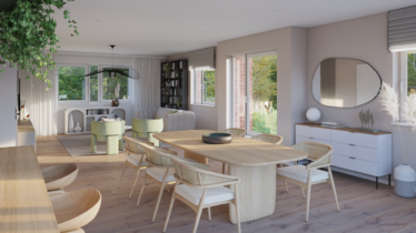 Rendu 3D photoréaliste d'une salle à manger d'un appartement