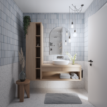 Rendu 3D photoréaliste d'une salle de bain d'un appartement