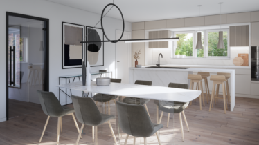 Rendu 3D photoréaliste d'une cuisine d'un appartement