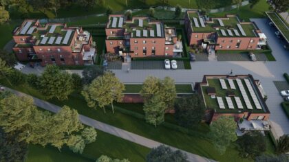 Rendu 3D photoréaliste en vue du dessus des bâtiments